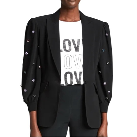 Cinq a Sept Amie Bejeweled 3/4” Puff Sleeve Tailored Fitted Blazer Size 4 NEW - Picture 8 of 15